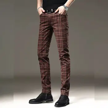 Takım elbise Pantolon Erkekler Slim Fit Moda Sosyal Erkek Elbise Ekose Kore Şık Uzun Rahat Düz pantolon Ofis Resmi Pantolon C42