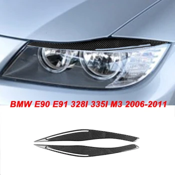 1 Çift Far Gözkapağı Kaş Karbon Fiber Kapak Çıkartmalar Trim İçin BMW E90 E91 328İ 335İ M3 2006-2011 Styling Pervaz