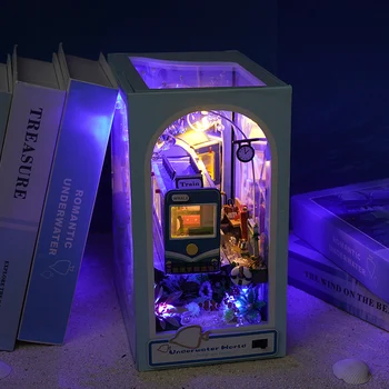 Dıy Ahşap Kitap Nook Raf Ekleme Kiti Okyanus Odası Bebek Evleri Sualtı Evi Kitap Ayracı Minyatür Yapı Kitleri Kitaplık Hediyeler