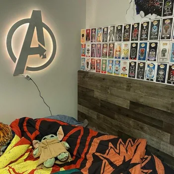 Avengers Yaratıcı LED gece lambası duvar lambası ev dekorasyon ışık süper Kahraman logo ışığı çocuk odası için Erkek Çocuk oyuncakları