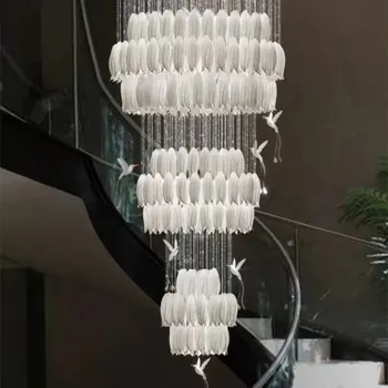 Özel Modern Büyük seramik çiçek şekilli Led avizeler kolye ışık Villa merdiven alışveriş merkezi projeleri kolye lamba