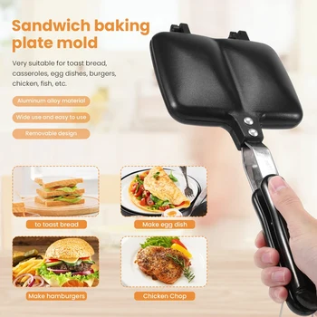 Çift Izgara Çift Taraflı Sandviç Makinesi Panini Ekmek Tost Kahvaltı Makinesi, 5.7 İnç Yapışmaz Alüminyum Çıkarılabilir Flip kızartma tavası
