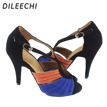 DILEECHI Mavi kadife yüksek topuklu 8.5 cm Latin dans ayakkabıları kadın dans ayakkabıları izointernational Salsa Tango ayakkabıları