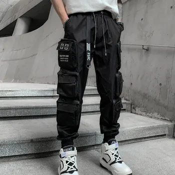 2023 Techwear Tarzı Çok Cepler Kargo Pantolon Adam Vintage Punk Hip Hop Pantolon Şerit Casual Joggers Streetwear