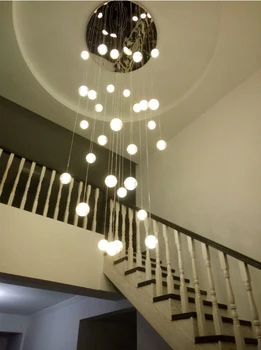 Cam kristal top şeklinde asma ışık Modern Led merdiven kolye lambaları dubleks Villa salonu spiral merdiven uzun asılı ışık avize