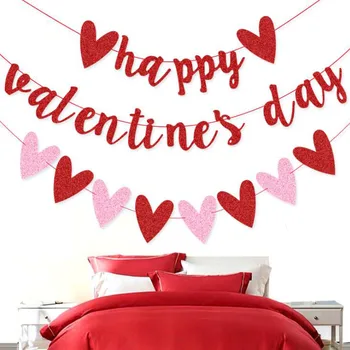 Kırmızı Pembe sevgililer Günü Aşk Kalp Çelenk Hugs & Kisses Afiş Gül Aşk Mutlu Sevgililer Parti Dekor Ev İçin 2023 Severler