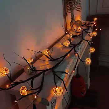 Cadılar bayramı Rattan aydınlatma LED şube ışık yarasa örümcek kabak tatil atmosferi korku dekoratif duvar lambası akülü