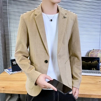 moda erkek pamuk karışımı bir düğme takım elbise pardösü bahar erkek toka ceket Slim Fit Küçük Takım Elbise Rahat erkek pardösü