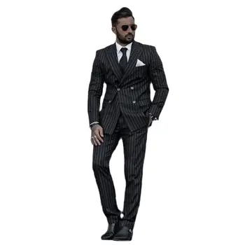 Siyah Şerit Erkekler Smokin Kruvaze Slim Fit Erkek resmi kıyafet Setleri Custom Made Beyler Iş Ceket