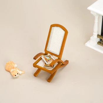 Minyatür Model Bebek Evi Antika Katı Rattan Sandalye Eğlence Retro Tek Kişilik Kanepe Sandalye