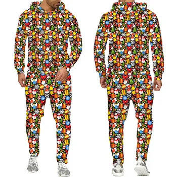 Yeni 3D Baskı Çift Kıyafetler Noel Partisi Moda Erkek Kadın Eşofman Crewneck Hoodies + pantolon Artı Boyutu S-7XLHarajuku