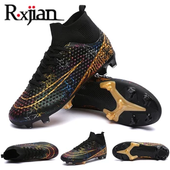 R. XJIAN Profesyonel Unisex futbol ayakkabıları TF / FG Ayak Bileği futbol kramponları Açık kaymaz Çim Cleats Futbol Sneakers size35-46
