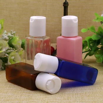 100 adet 30ml Kare Mini Şampuan Plastik Kaplar Disk Kapağı, Örnek Sıvı Sabun Pet Şişe Basın Kapağı, kozmetik Ambalaj