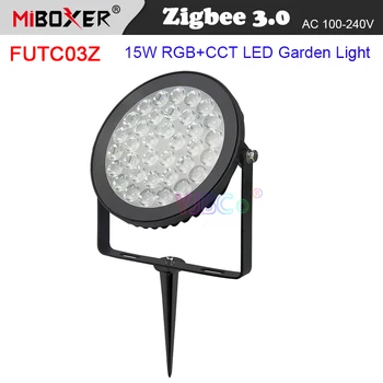 Miboxer Zigbee 3.0 15W RGB + CCT LED bahçe lambası FUTC03Z IP66 Çim açık hava aydınlatması Zigbee 3.0 Uzaktan / ağ geçidi Kontrolü AC 110V 220V