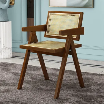 Katı ahşap Rattan Sandalye Klasik İskandinav Yemek Sandalyesi Retro Çin Ev Eğlence Rattan Sandalye Vanity Tabure Oturma Odası Sandalyeleri