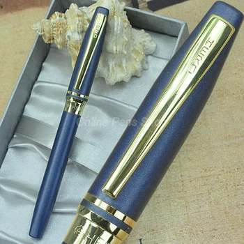 Kahraman Mavi ve Altın Metal dolma kalem İnce Ucu 0.5 mm Yazma Kalem Hediye Kutusu İle YF011