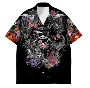 Tessffel Samurai Japonya Dövme 3D Baskı erkek Hawaii Gömlek Plaj Gömlek Moda Yaz Harajuku Casual Boy Streetwear S9
