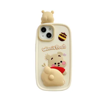 Winnie the Pooh Ayı Disney Telefon Kılıfı için iPhone 6s 7p 8p 11 12 13 14 Pro Max Artı XR XS SE 3D Sevimli Anti-Fall Tam arka kapak