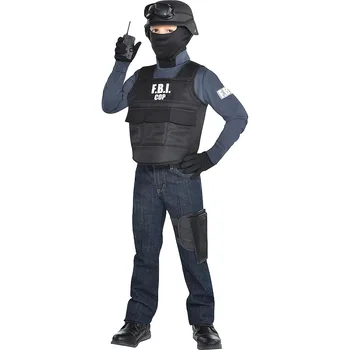 Çocuk kostüm FBI ajanı kurşun geçirmez takım elbise 5 parçalı set vücut zırhı SWAT performans takım elbise Cadılar Bayramı kostüm