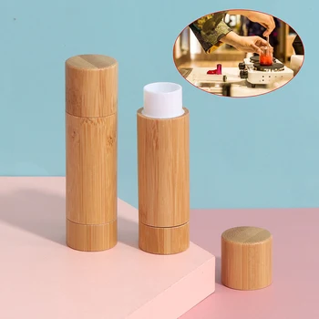 1 Adet 4ml doğal bambu DIY ruj boş tüp kozmetik konteyner seyahat şişe
