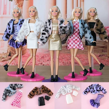 1/6 Barbie oyuncak bebek giysileri Kıyafet Kürk Ceket Kısa takım elbise 3-set 30cm oyuncak bebek giysileri Barbie Elbise Aksesuarları