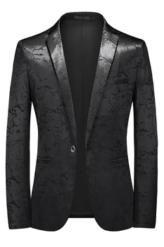 M-6XL Artı Boyutu Erkek Baskı Smokin Ceket Akıllı Resmi Siyah Yaka Akşam Yemeği Blazer Retro Özel Fit uzun kollu erkek gömlek Takım Elbise Jacke