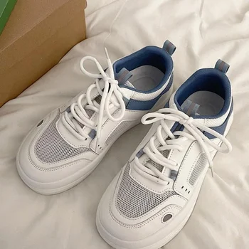 HOUZHOU Rahat Beyaz Platformu Sneakers Spor Kore Tarzı Dantel Up Flats Tenis Kadın Yaz Moda Rahat koşu ayakkabıları