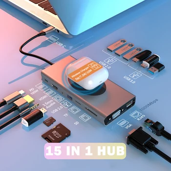 Tip C Hub Dock İstasyonu USB C HDMI uyumlu USB Splitter Adaptörü 100W PD Şarj için MacBook Pro Hava Dizüstü Bilgisayar Aksesuarları