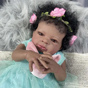 50 cm Reborn Bebek Koyu Cilt Gerçekçi Gerçekçi AdorableAfrica Reborn Lanny Siyah Cilt Reborn Bebek Çocuk Oyuncak Hediye