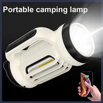 200W Yüksek Güç USB şarj edilebilir led lamba el feneri Taşınabilir Projektör COB Yan ışıklı güç bankası El Feneri Torch Lanterna