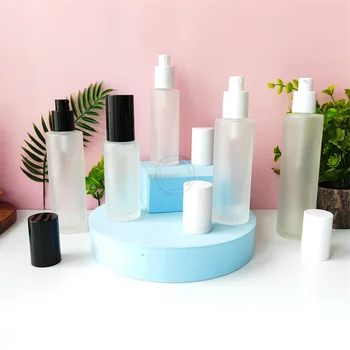 30ML-120ML Buzlu Cam pompa şişeleri Plastik Kapaklı Mini Parfüm Dezenfektanı Elektronik Sigara Sıvı Taşınabilir Kavanoz Şişeleri