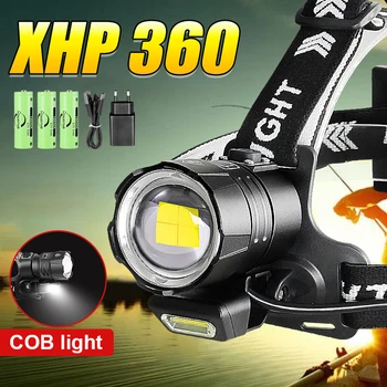 Süper XHP360 Güçlü Far 18650 USB şarj edilebilir led lamba Kafa Lambası 4 modları Yüksek Güç Far IPX6 Su Geçirmez Kafa Feneri