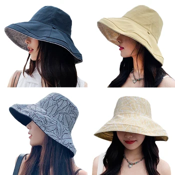Yazlık şapkalar Kadınlar için Büyük Ağız Vizör güneş şapkası Çift Taraflı Balıkçı Şapka Kova Şapka Panamalı Kadınlar Dört Mevsim Balıkçı Şapka