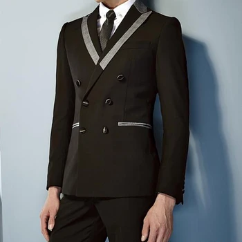 Kruvaze Siyah Resmi Damat Smokin Düğün için Gri Doruğa Yaka Slim fit 2 parça Özel Erkek Takım Elbise Erkek Moda 2023