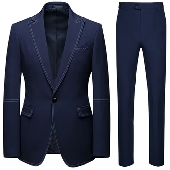 6XL (Ceket+Pantolon) erkek Balo Düğün Smokin Moda Düz Renk Damat Elbise Blazers Ceket Pantolon Erkekler 2 Adet Set Slim Fit Takım Elbise