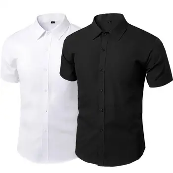 Erkek Gömlek Kısa Kollu Turn-aşağı Yaka Slim Fit Tek göğüslü Iş günlük giysi Gömlek Üst Ofis Elbise
