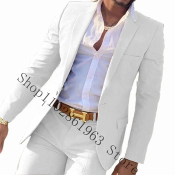 2023 Yeni Varış Düğün Takımları Erkekler İçin Slim Fit Çentikli Yaka 2 Adet Damat Tuexdos Düğün Blazer + Pantolon Trajes De Hombre