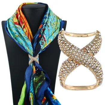 Moda Zarif Altın Renk Taklidi Eşarp Toka Broş Kadın Aksesuarları Kristal Broş Takı