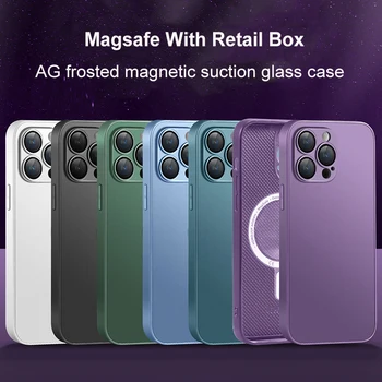Kutu İle 10 ADET Magsafe AG Mat Cam iPhone için kılıf 14 13 12 11 Pro Max Artı Manyetik Telefon Kapak İle Kamera Lens Filmi