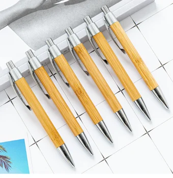 Yüksek kalite promosyon geri dönüşümlü bambu tükenmez kalem baskı kişisel logo