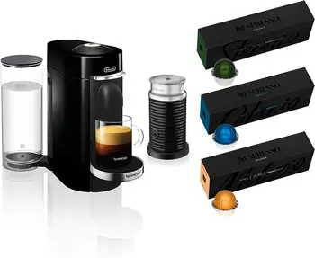 ve De'longhi'nin Aeroccino Süt Köpürtücülü Espresso Makinesi Paketi, Vertuoline Variety Pack Kahveli Siyah dahil