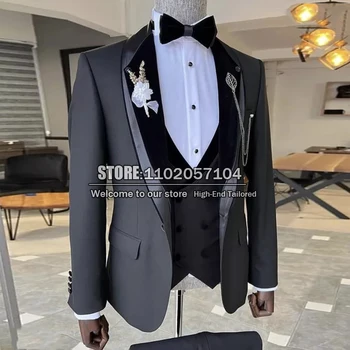 Resmi Düğün Sutis Erkekler Groomsmen Smokin Custom Made Siyah Doruğa Yaka Ceket + Yelek + Pantolon 3 Adet Terno Masculino Blazer