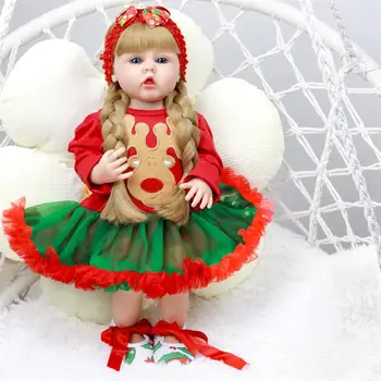 55cm Yeniden Doğmuş Bebek Silikon Bebek Kırmızı Noel Elbise Elk, bebe reborn Su Geçirmez çocuk Oyuncak / Kız