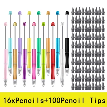 16 Adet Kalemler+ 100 Adet Kalem İpuçları Boncuklu Sonsuz Kalem mürekkepsiz Kalıcı Kalem DIY Boncuklu Ebedi Kalem Yazma Kalemler