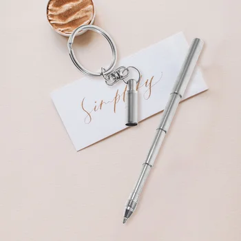 Paslanmaz Çelik Geri Çekilebilir Kalem Anahtarlık: Anahtarlık üzerinde Tükenmez Kalem Ofis Mini kalemler için Anahtarlıklı Küçük Metal Cep Kalemi