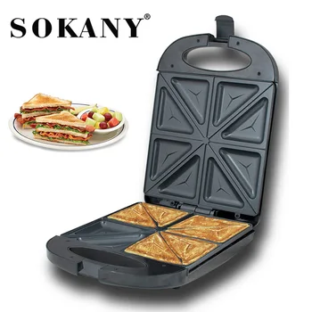 4-Dilim Sandviç makinesi, tost makinesi ve elektrikli Panini basın yapışmaz plakalar, LED gösterge ışıkları, serin dokunmatik kolu, siyah