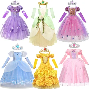 Kız Doğum Günü Balo Prenses Külkedisi Parti Ariel giyinmek Fantezi Rapunzel Disguise Konfeksiyon Çocuk Karnaval Cosplay Kıyafetleri
