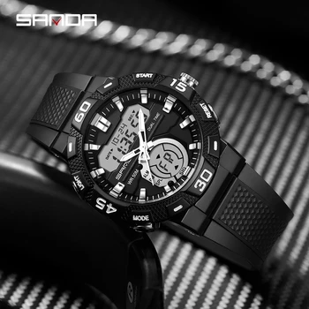 SANDA Marka 3087 erkek Spor Dijital Kol Saati LED 50m Su Geçirmez Reçine Kayış Darbeye Dayanıklı Kronometre Reloj akıllı saat Erkekler
