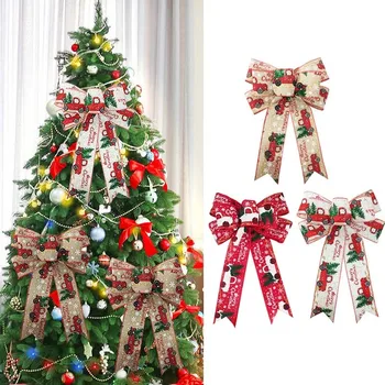 Yeni Noel Süslemeleri Şerit Yay DIY Noel Ağacı Yay Keten Şerit Yay Merry Christmas Süslemeleri Ev İçin Noel Süsler