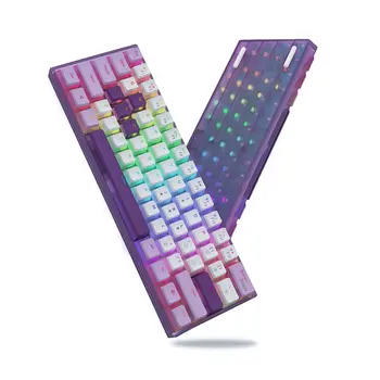 Womier WK61 Mor 60 % Oyun Mekanik Klavyeler Çalışırken Değiştirilebilir Klavye Ultra Kompakt RGB Klavye Puding PBT Klavye Kristal